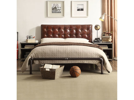 Brancaster Vintage Brown Top Grain Leather Queen Bed - Ornate Home