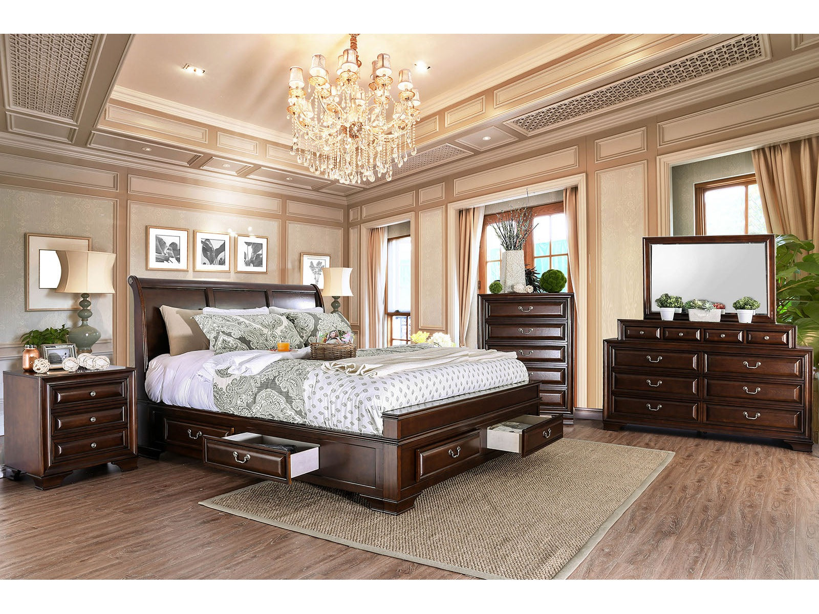 Brandt Brown Cherry 5 Pc. Queen Bedroom Set w/ 2NS - Ornate Home