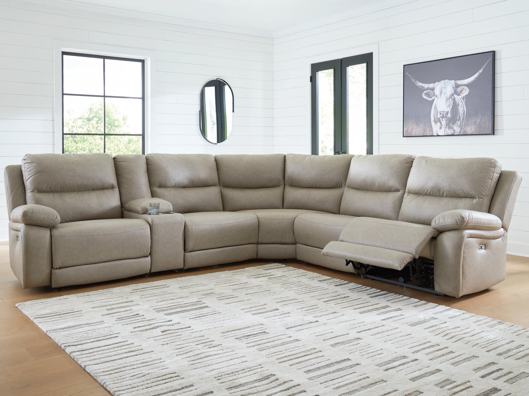 Brannigan Pebble 6-Piece Dual Power Reclining Modular Sectional with Storage Console - Ornate Home