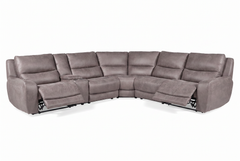 Branson Zero Slate 6-Piece Dual Power Reclining Modular Sectional with Storage Console - Ornate Home