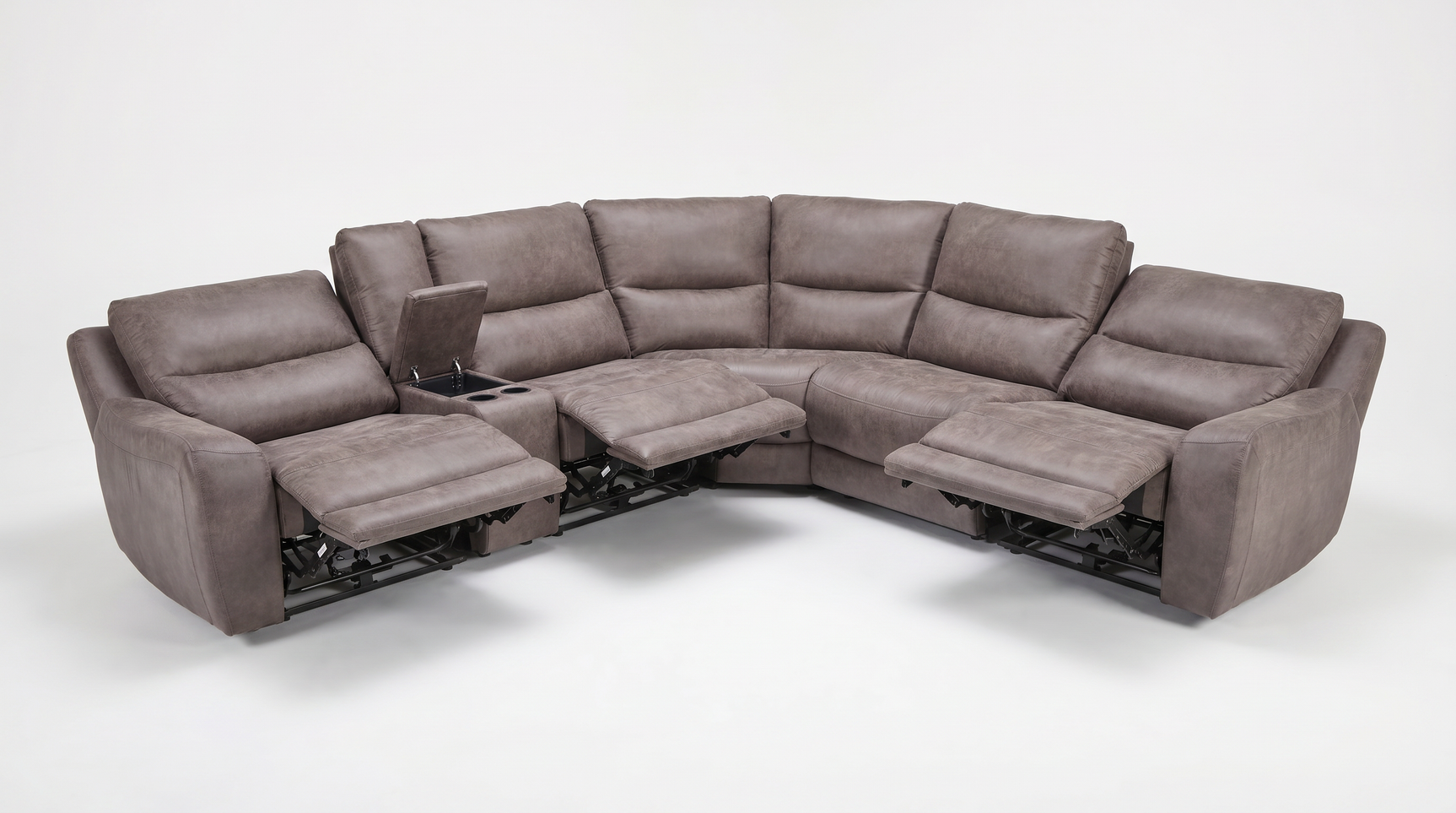 Branson Zero Slate 6-Piece Dual Power Reclining Modular Sectional with Storage Console - Ornate Home