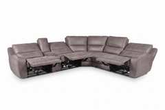 Branson Zero Slate 6-Piece Dual Power Reclining Modular Sectional with Storage Console - Ornate Home