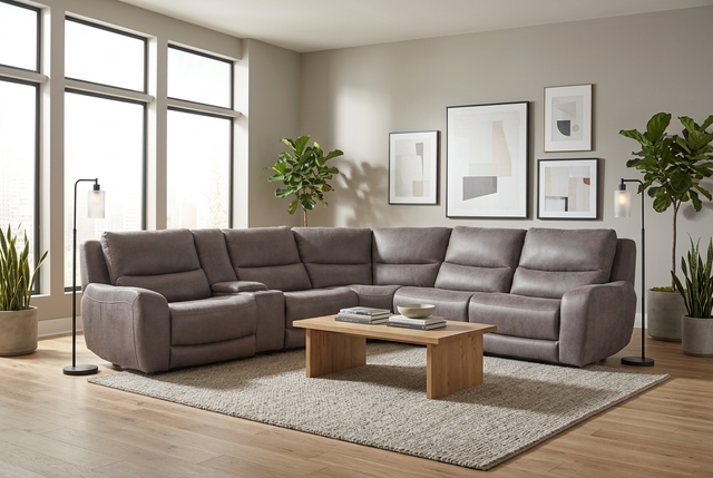 Branson Zero Slate 6-Piece Dual Power Reclining Modular Sectional with Storage Console - Ornate Home