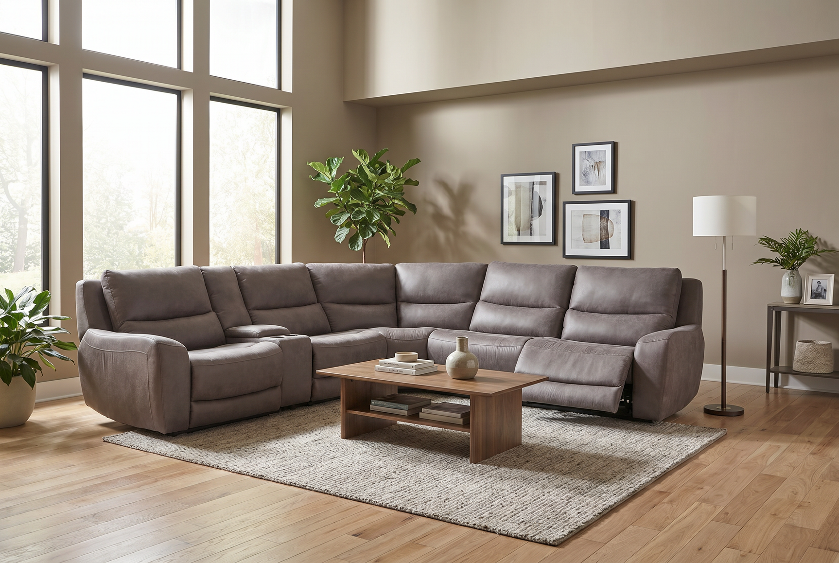 Branson Zero Slate 6-Piece Dual Power Reclining Modular Sectional with Storage Console - Ornate Home