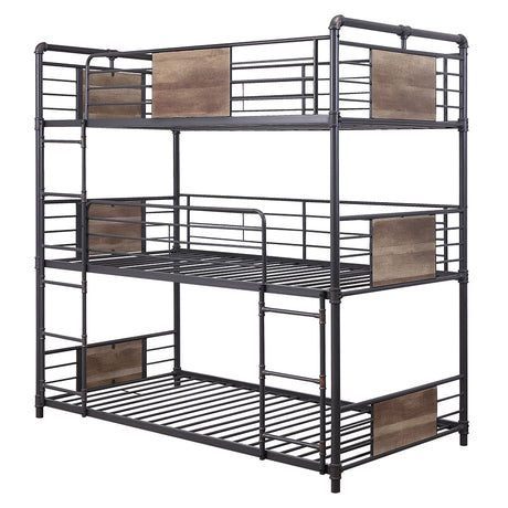 Brantley Sandy Black/Bronze Triple Twin Bunk Bed - Ornate Home