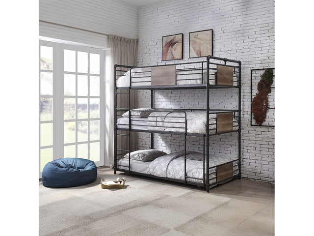 Brantley Sandy Black/Bronze Triple Twin Bunk Bed - Ornate Home