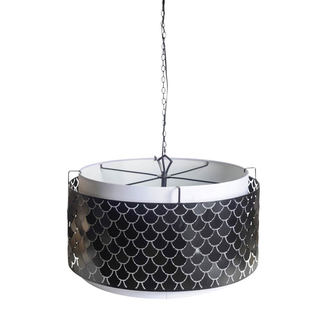 Brasseur Charcoal/Black Metal Fish Scale Three Bulb Chandelier - Ornate Home