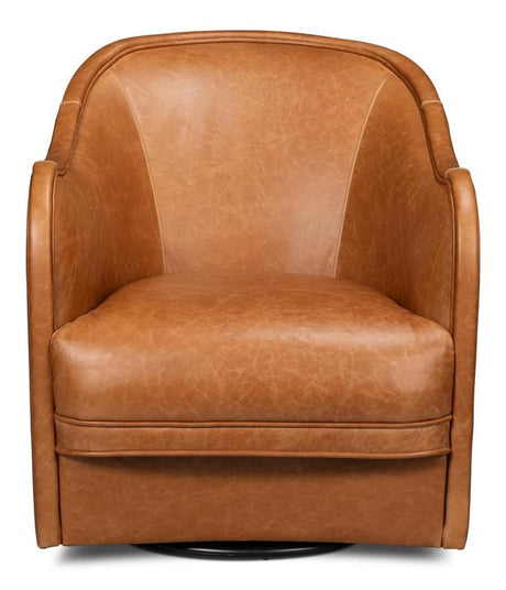 Braxton Brown Leather Swivel Chair - Ornate Home