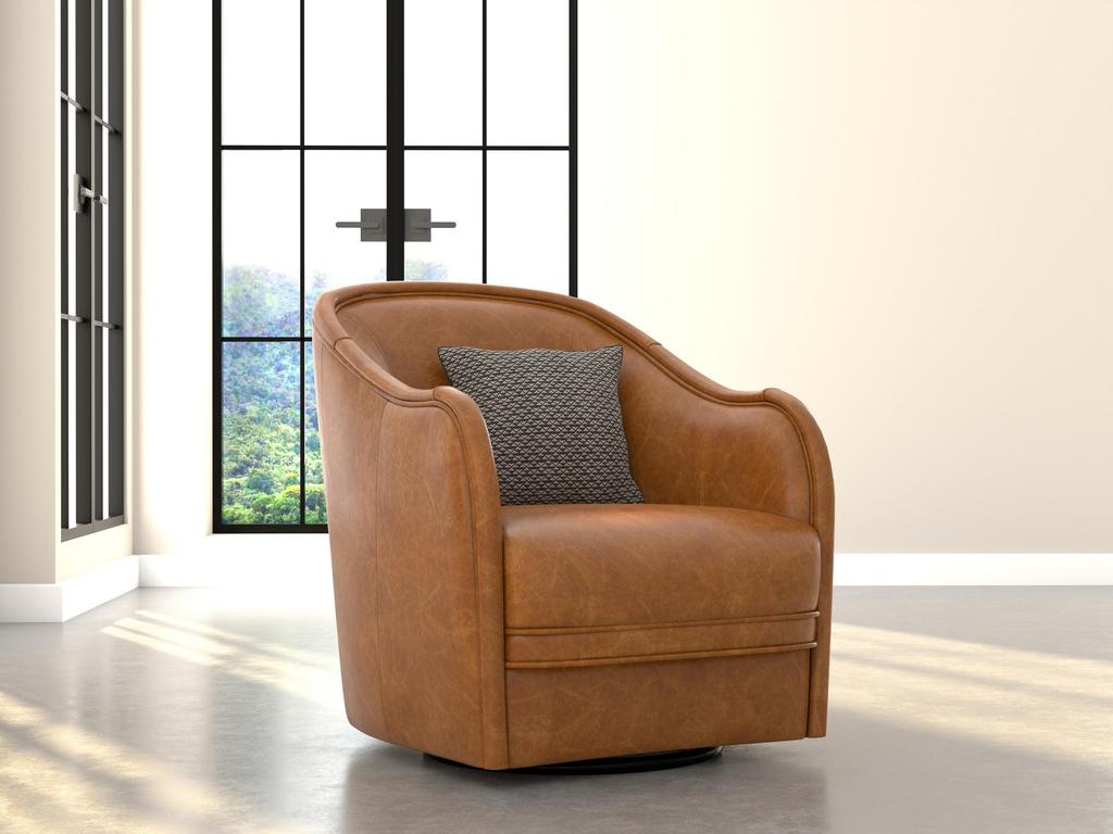 Braxton Brown Leather Swivel Chair - Ornate Home