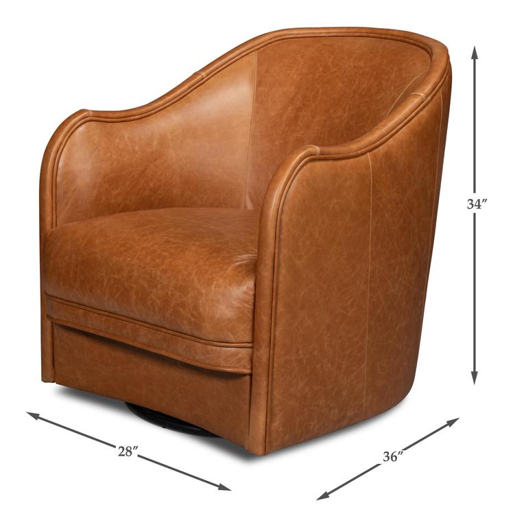 Braxton Brown Leather Swivel Chair - Ornate Home