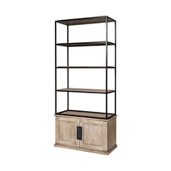 Braxton Light Brown 41.5"W Wood and Iron Three Shelf Shelving Unit - Ornate Home