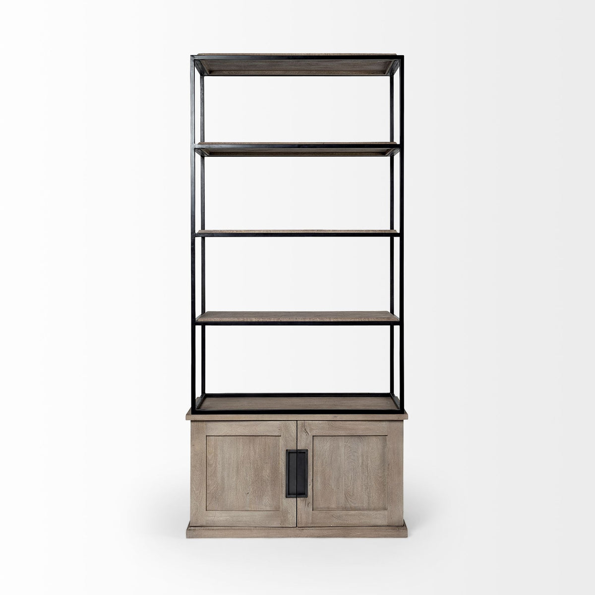 Braxton Light Brown 41.5"W Wood and Iron Three Shelf Shelving Unit - Ornate Home