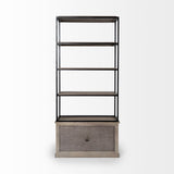 Braxton Light Brown 41.5"W Wood and Iron Three Shelf Shelving Unit - Ornate Home