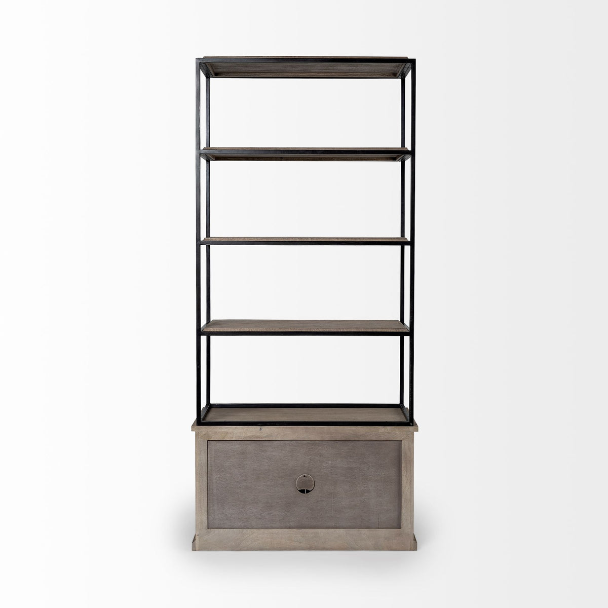 Braxton Light Brown 41.5"W Wood and Iron Three Shelf Shelving Unit - Ornate Home