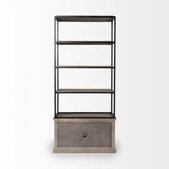 Braxton Light Brown 41.5"W Wood and Iron Three Shelf Shelving Unit - Ornate Home