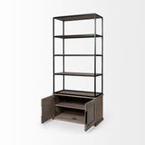 Braxton Light Brown 41.5"W Wood and Iron Three Shelf Shelving Unit - Ornate Home