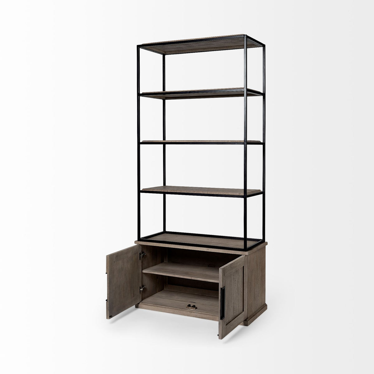 Braxton Light Brown 41.5"W Wood and Iron Three Shelf Shelving Unit - Ornate Home
