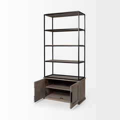 Braxton Light Brown 41.5"W Wood and Iron Three Shelf Shelving Unit - Ornate Home