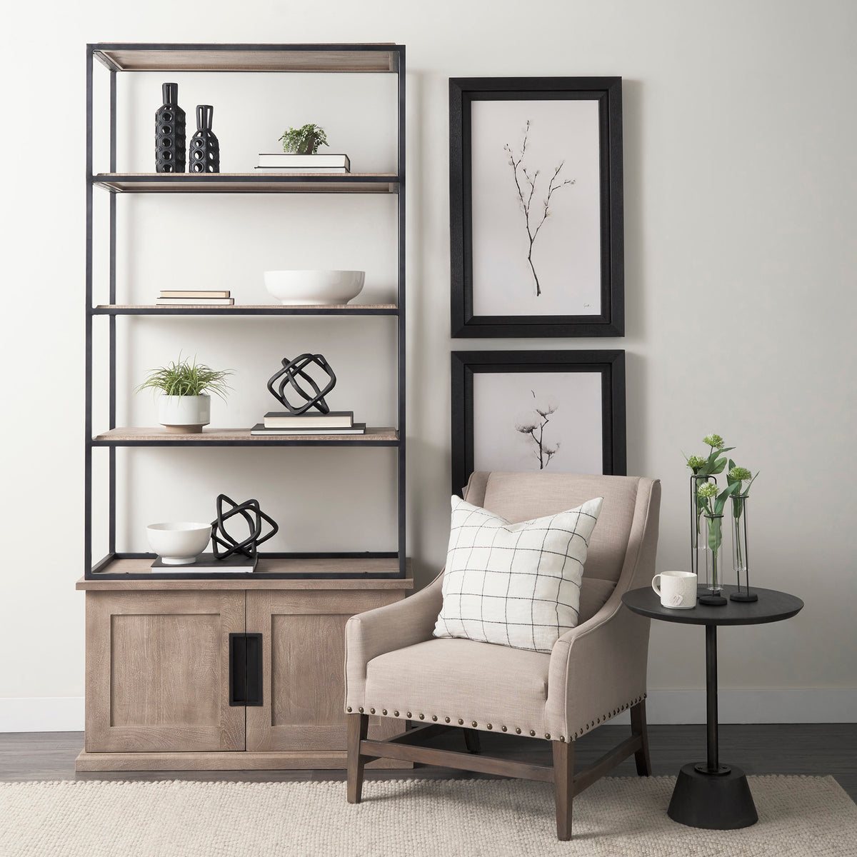 Braxton Light Brown 41.5"W Wood and Iron Three Shelf Shelving Unit - Ornate Home