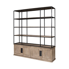 Braxton Light Brown 81.5"W Wood and Iron Three Shelf Shelving Unit