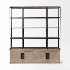 Braxton Light Brown 81.5"W Wood and Iron Three Shelf Shelving Unit