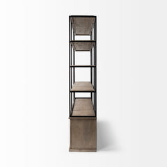Braxton Light Brown 81.5"W Wood and Iron Three Shelf Shelving Unit
