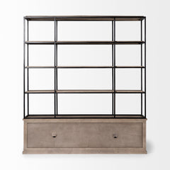 Braxton Light Brown 81.5"W Wood and Iron Three Shelf Shelving Unit