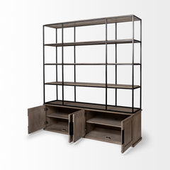 Braxton Light Brown 81.5"W Wood and Iron Three Shelf Shelving Unit