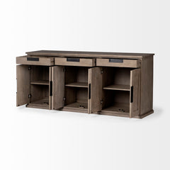 Braxton Natural Brown Solid Wood 3 Drawer 6 Door Sideboard - Ornate Home