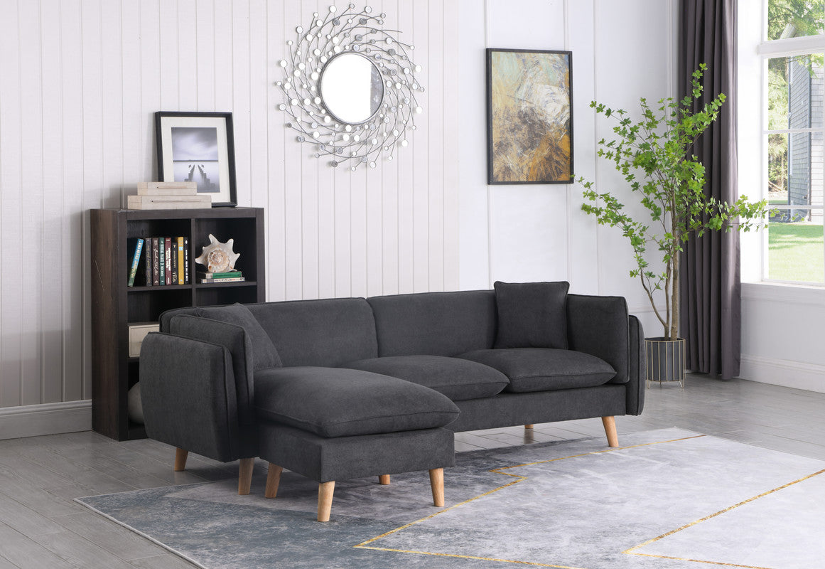 Brayden Dark Gray 86.5"W Woven Fabric Sectional Sofa with Chaise - Ornate Home