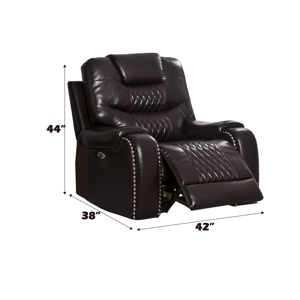 Braylon Brown Faux Leather Recliner (Power Motion) - Ornate Home