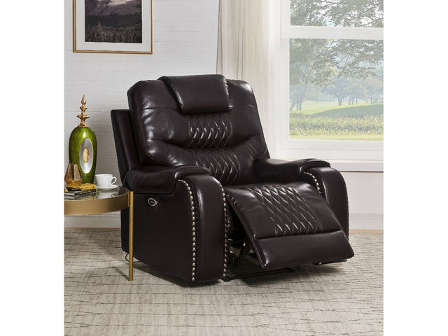 Braylon Brown Faux Leather Recliner (Power Motion) - Ornate Home