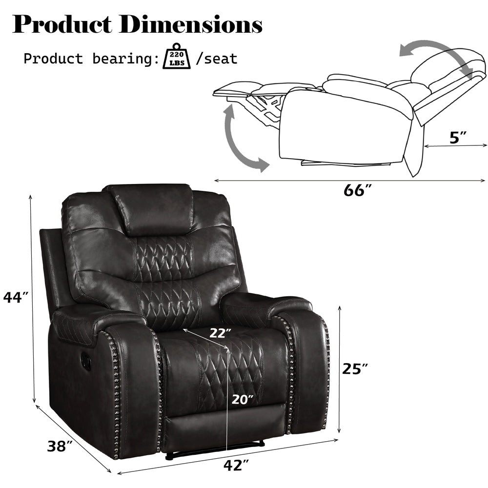 Braylon Magnetite PU Recliner (Motion) - Ornate Home
