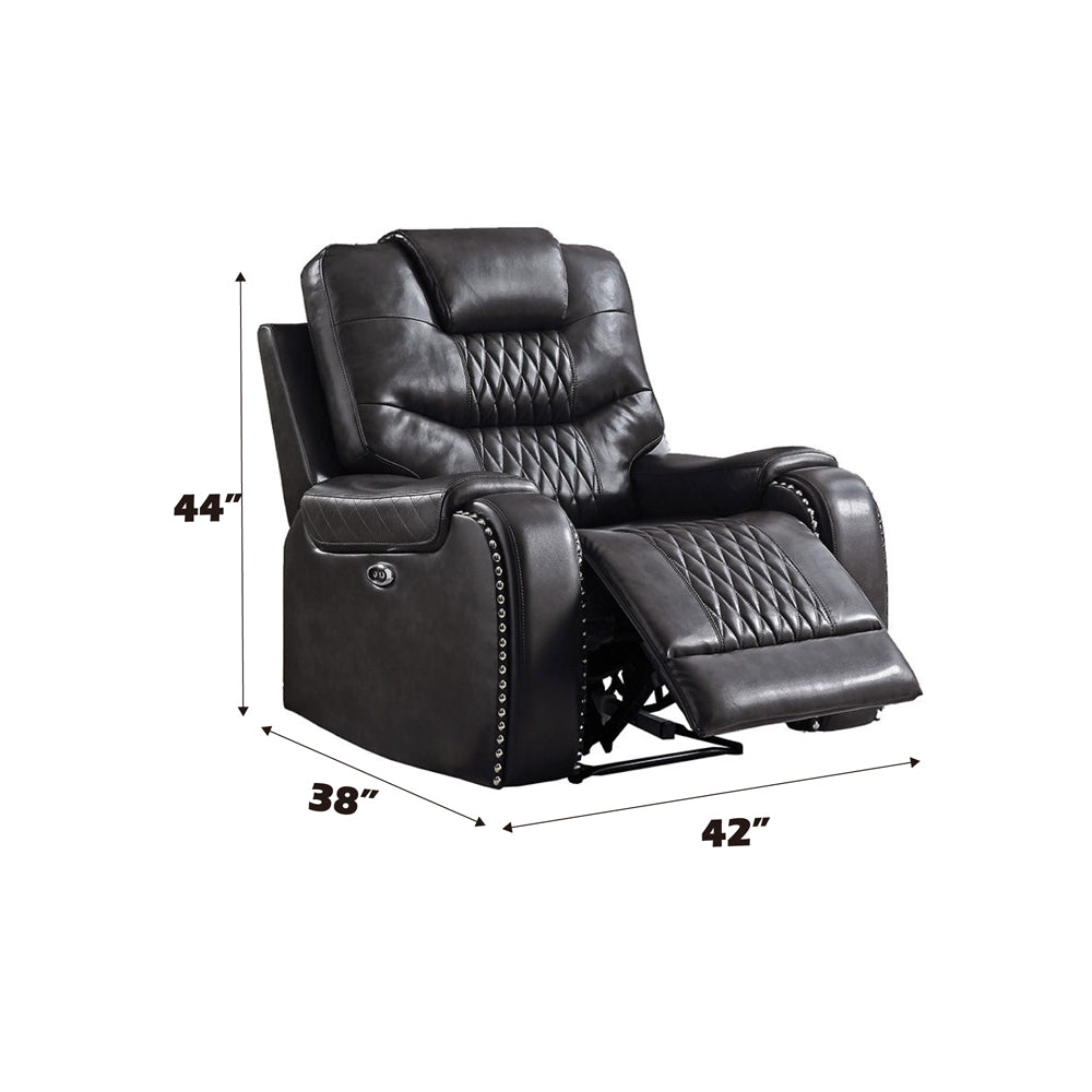 Braylon Magnetite PU Recliner (Power Motion) - Ornate Home