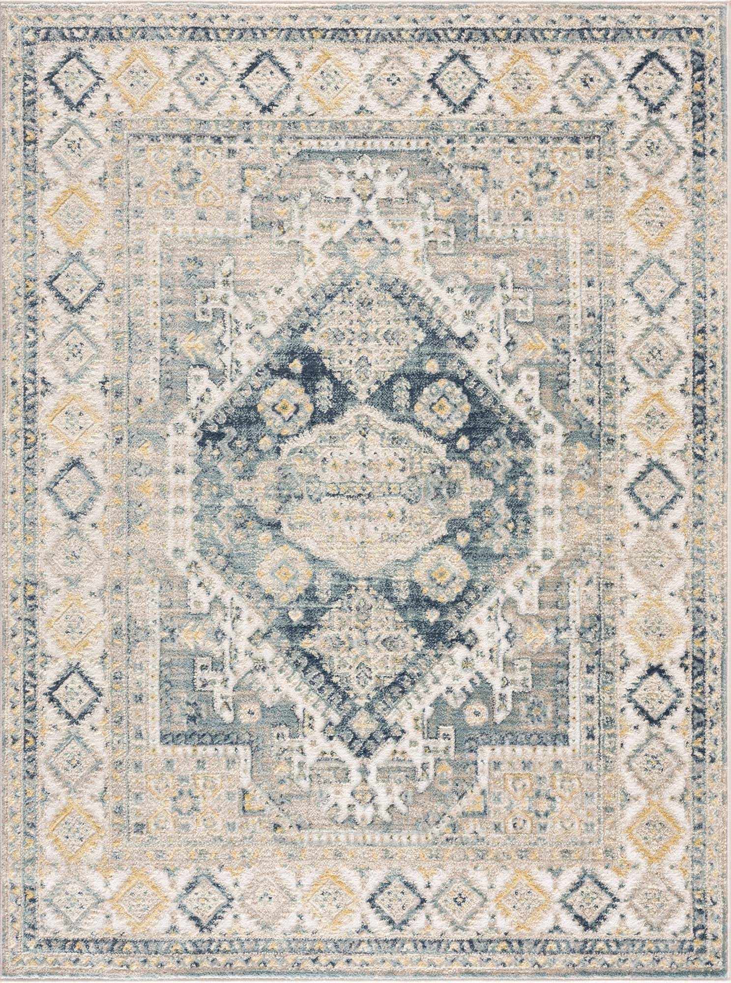 Brend Blue Medallion Area Rug - Ornate Home