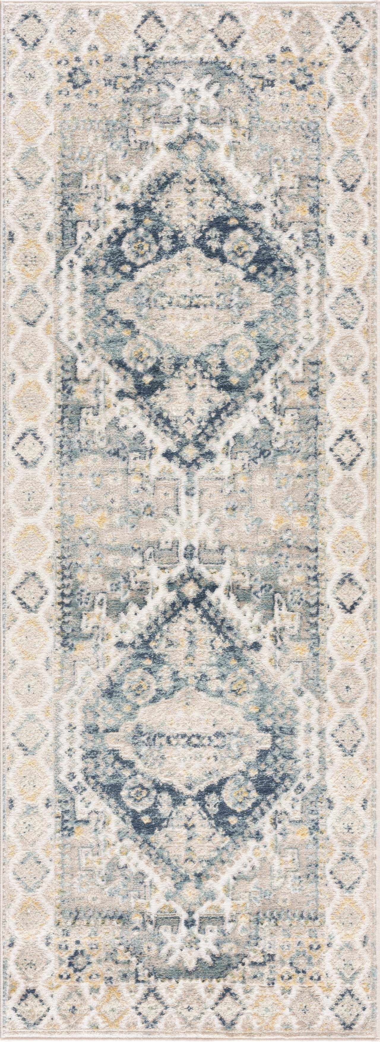 Brend Blue Medallion Area Rug - Ornate Home