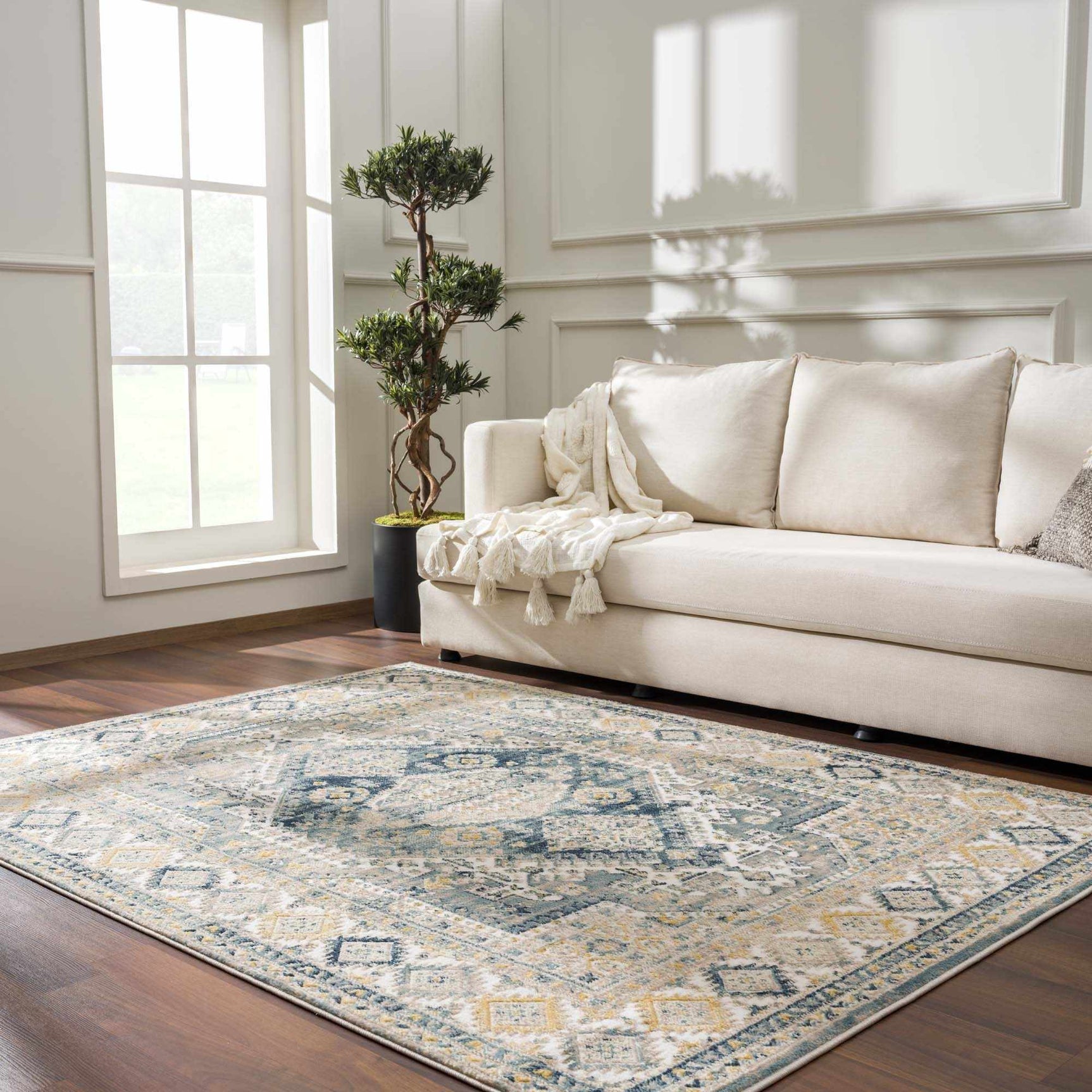Brend Blue Medallion Area Rug - Ornate Home
