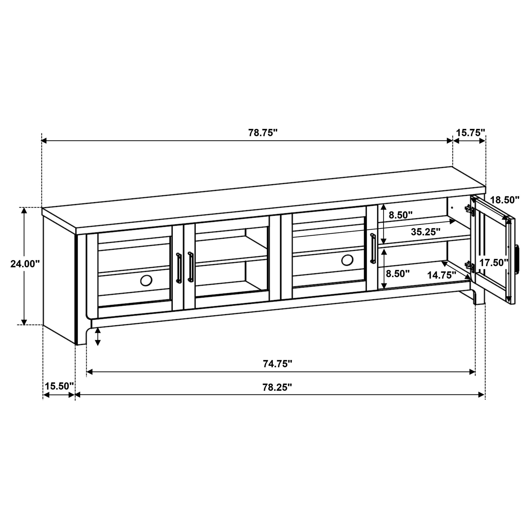 Brenham Washed Oak 79-inch 4-door TV Stand Media Console - Ornate Home