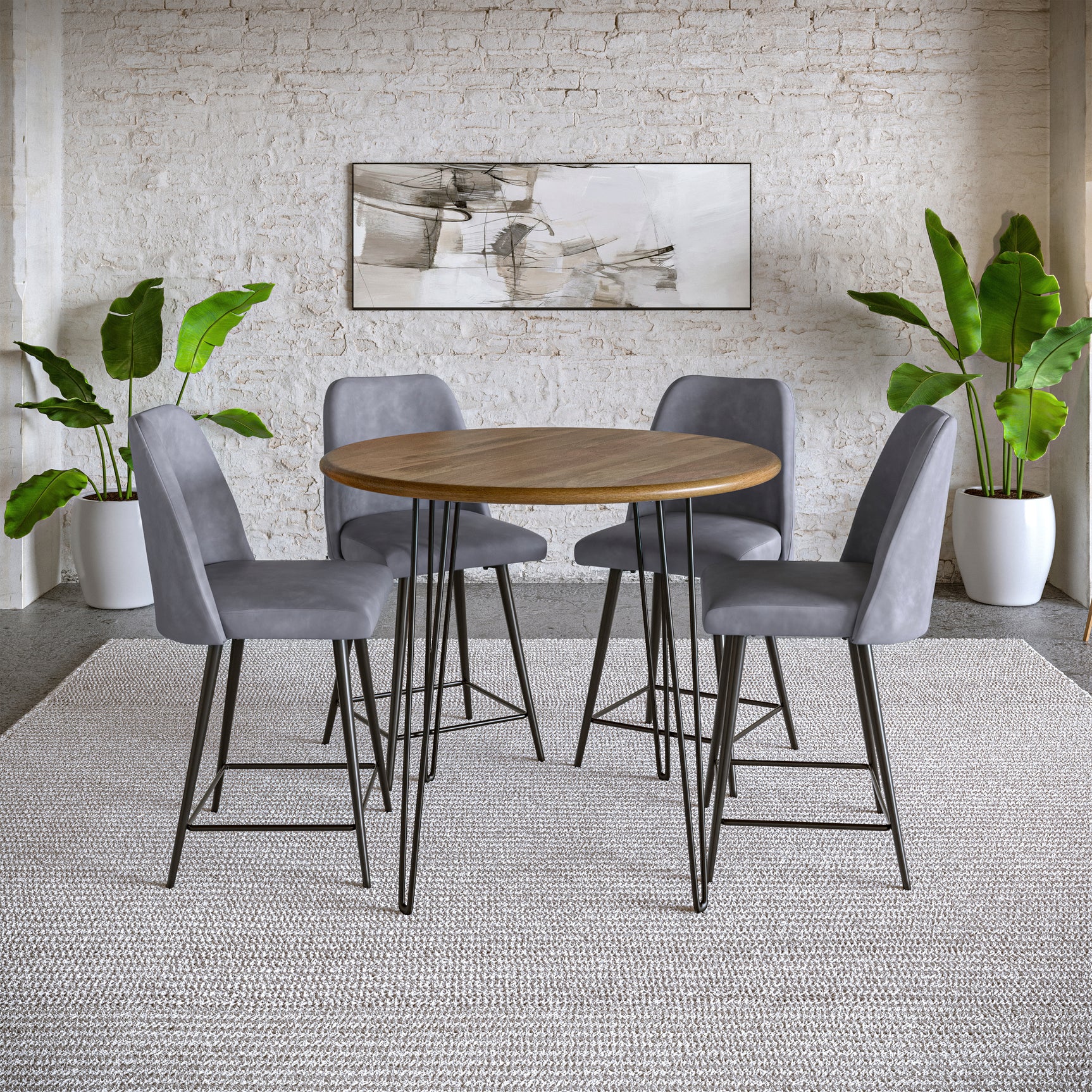 Brennan Golden/Grey Counter Dining Table w/ 4 Maddox Stools - Ornate Home