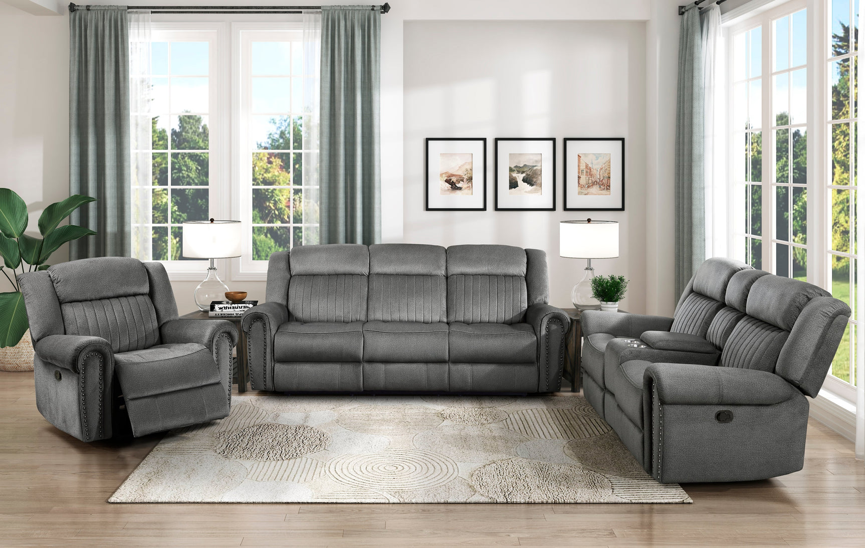 Brennen Charcoal Double Reclining Sofa - Ornate Home