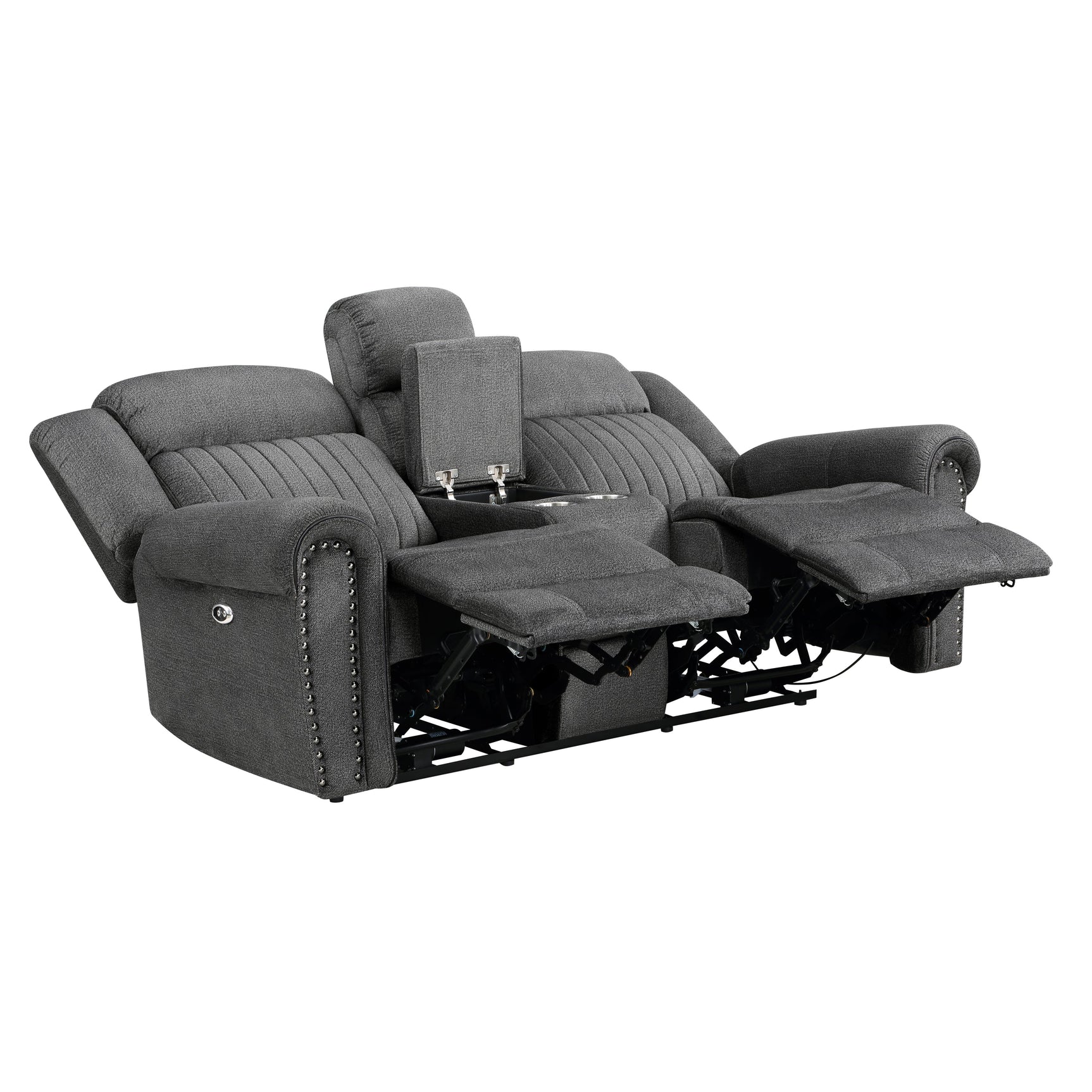 Brennen Charcoal Power Double Reclining Loveseat - Ornate Home