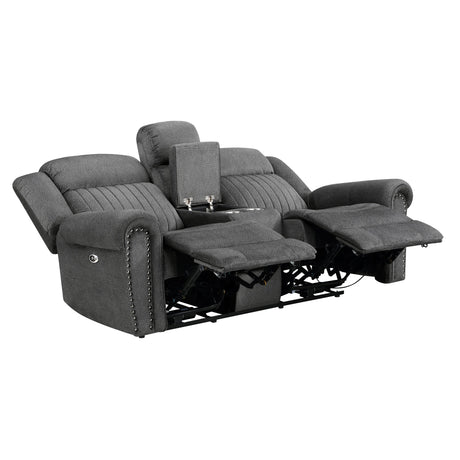Brennen Charcoal Power Double Reclining Loveseat - Ornate Home