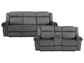 Brennen Charcoal Power Reclining Sofa and Loveseat - Ornate Home