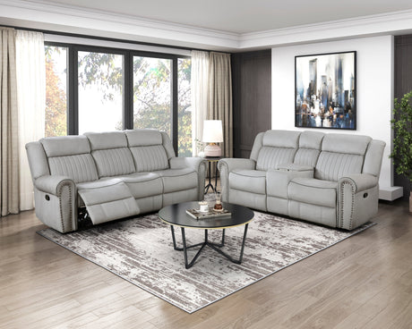 Brennen Mist Gray Double Reclining Sofa - Ornate Home