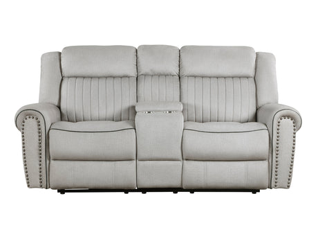 Brennen Mist Gray Power Double Reclining Loveseat - Ornate Home