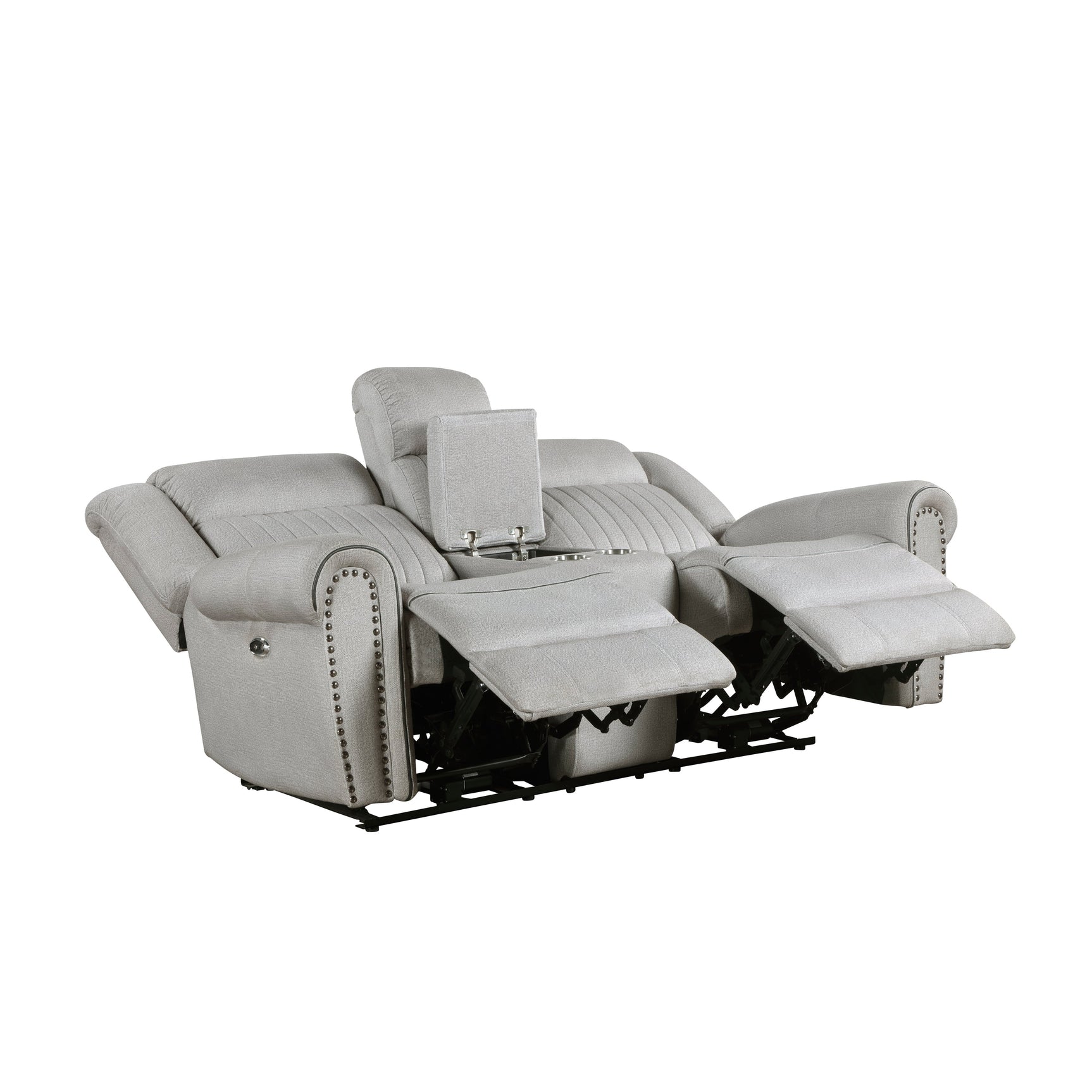 Brennen Mist Gray Power Double Reclining Loveseat - Ornate Home