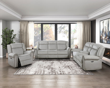Brennen Mist Gray Power Double Reclining Loveseat - Ornate Home