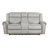 Brennen Mist Gray Power Double Reclining Loveseat - Ornate Home