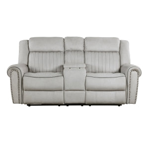 Brennen Mist Gray Power Double Reclining Loveseat - Ornate Home