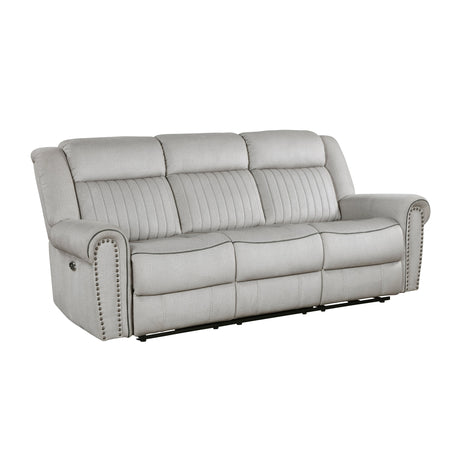 Brennen Mist Gray Power Double Reclining Sofa - Ornate Home